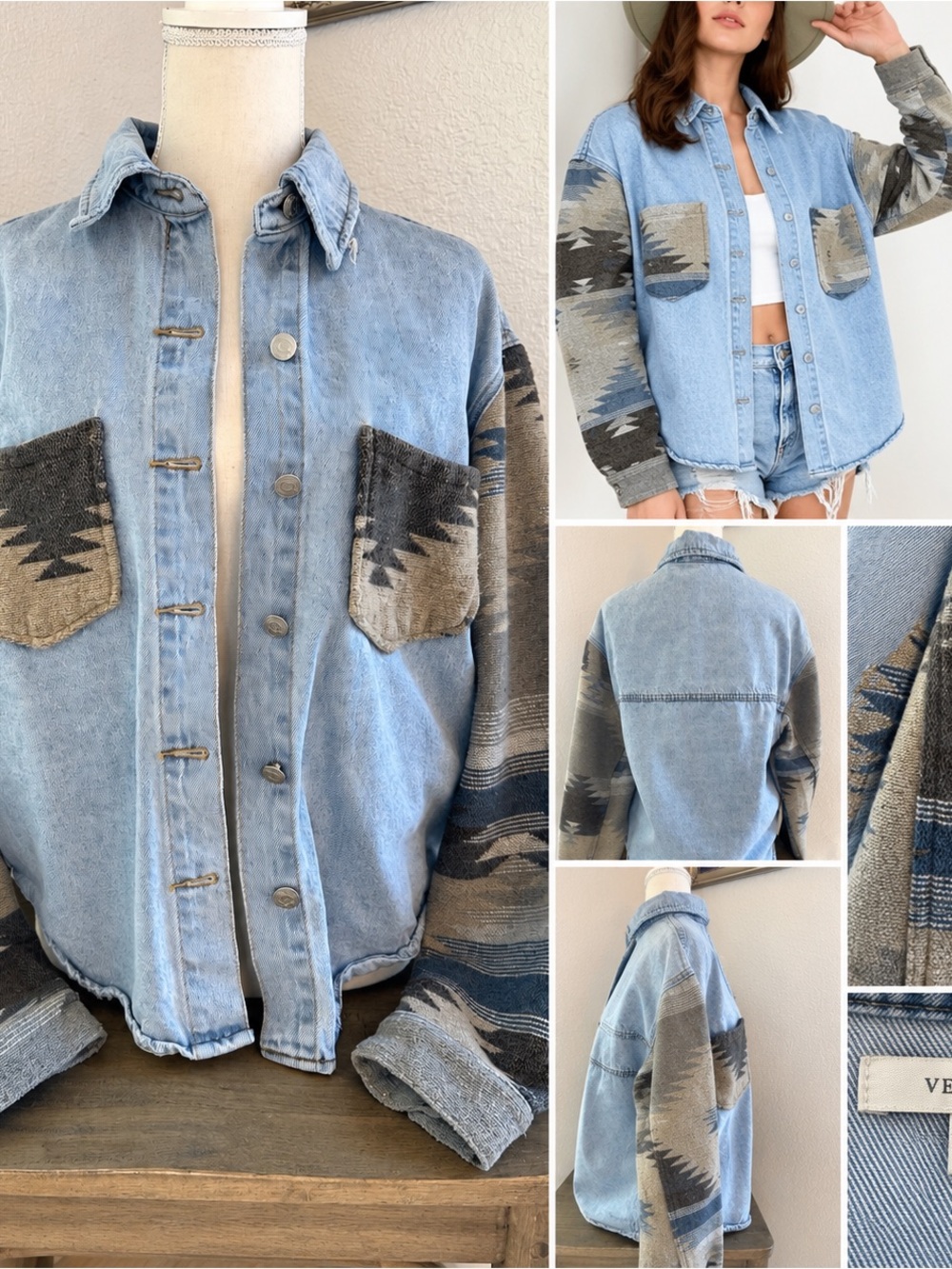 VERVET Denim Aztec Southwestern Shacket Size Small